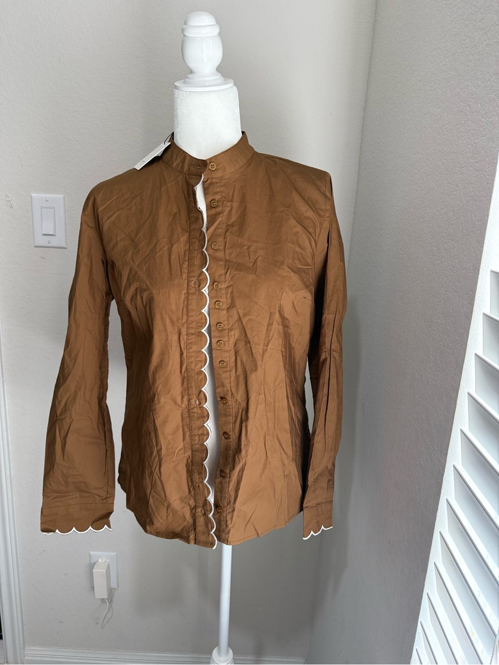 The Shirt by Rochelle Behrens Scallop-Trim Button-Up Top
